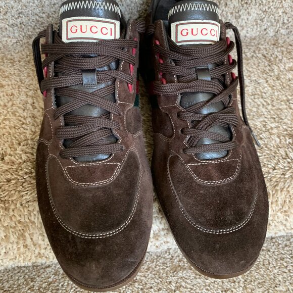 Gucci Men\'s Brown Web Stripe Lace-up Leather Shoes. main image 9